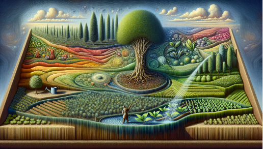DALL-E: Gardening, cultivation, irrigation, different areas as part of the whole